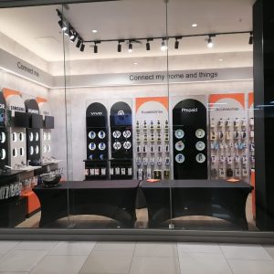 Cell C Zevenwacht Mall retail store interior showing compliant electrical installations, lighting, and display units.